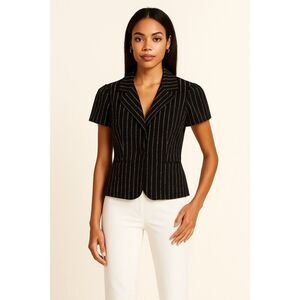 White House Black Market | Pinstripe Short Sleeve Blazer Size 14 | EUC